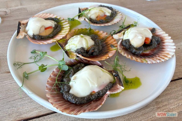Zamburi�a con coliflor, tapenade y naranja